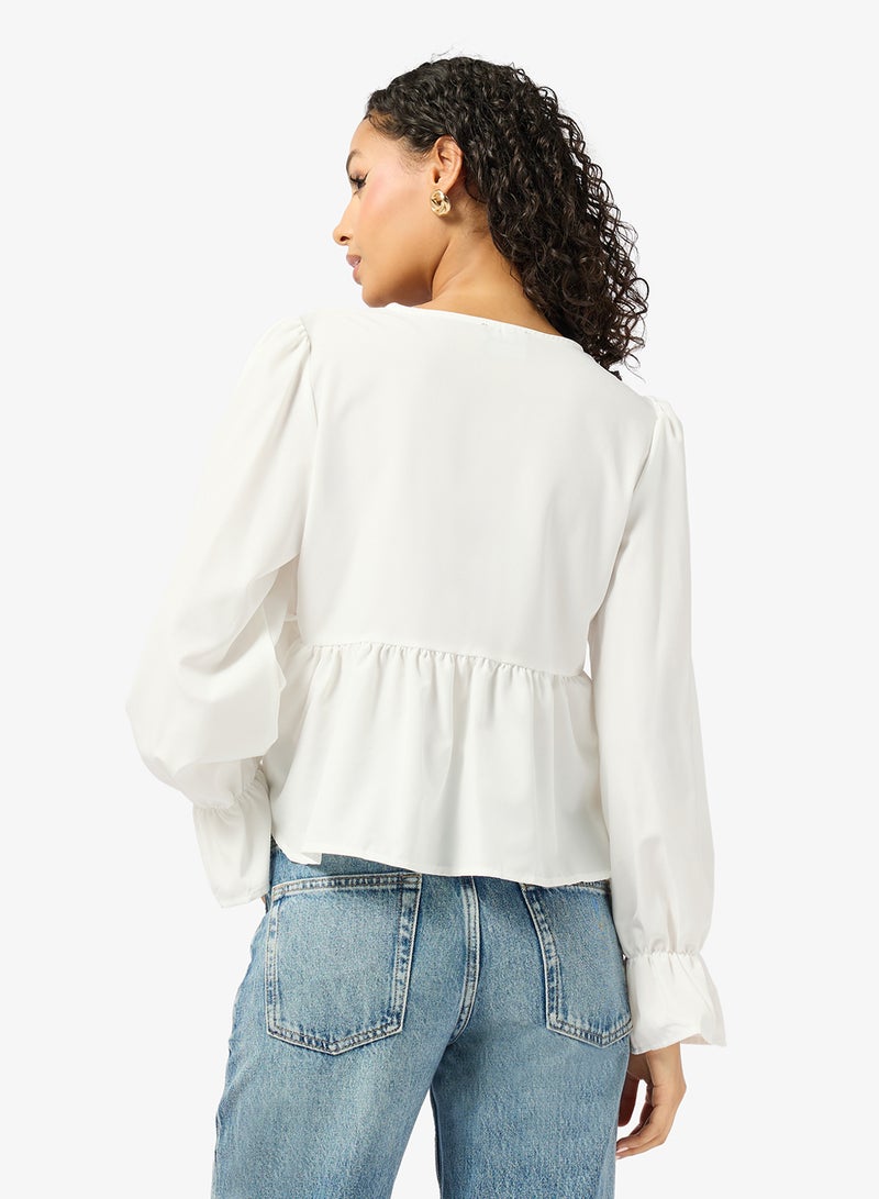 جينجر بلوزة بياقة على شكل حرف  وتفاصيل مجمعة - Image 2